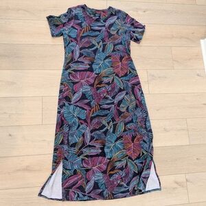D&Co Beach Leaf Print Stretch Dress Maxi Women's Size Medium